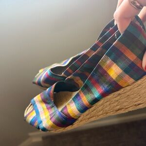 Colorful Plaid LAUREN Ralph Lauren Cecilia Espadrille Wedge Sandal Shoe